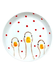 Тарелка ручной работы Ким керамика с бортиком Гуси, белая, фарфор, 19 см