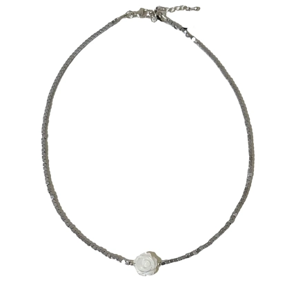 Чокер с розой Бур.Мур «Flower», гематит, перламутр, фото 2.