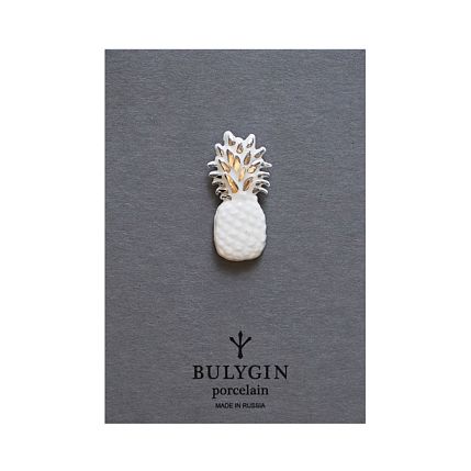 Брошь ручной работы Bulygin «Ананас», бело-серебристая, фарфор, фото 2.