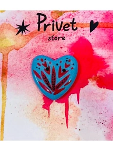 Брошь ручной работы Звер «Красные цветы на бирюзовом», керамика