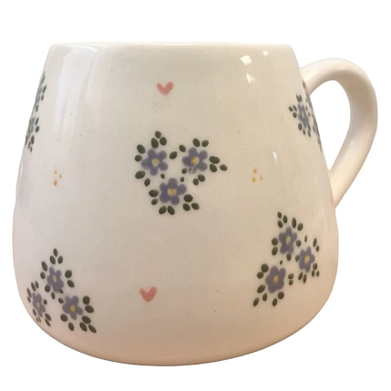 Кружка ручной работы Slowday Ceramics в голубой цветочек с сердечками, полуфарфор, 250 мл, фото 2.