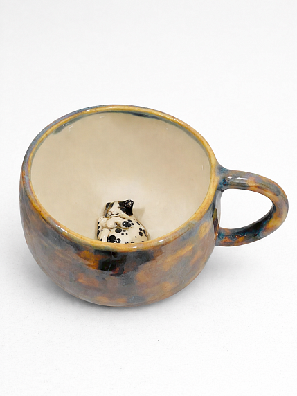 Кружка ручной работы с фигуркой внутри Котик, керамика, 400мл, фото 2.