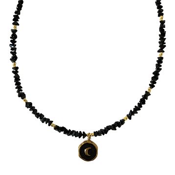 Чокер ручной работы с подвеской-полумесяцем, чёрный, фото 2.