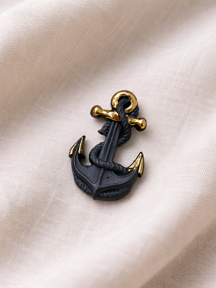 Брошь ручной работы Bulygin «Якорь», фарфор, чёрно-золотистая, фото 5.