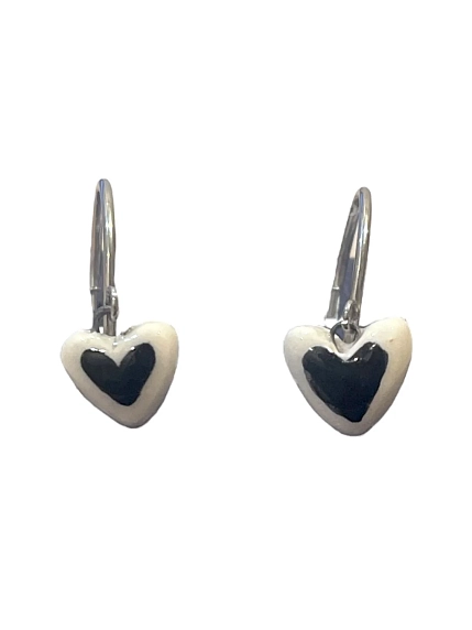 Серьги-кольца Мария Гордеева «Сердечки», керамика, чёрно-белые, фото 1.