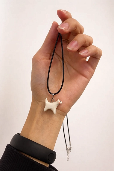 Подвеска ручной работы Боттери керамика «‎Котик белый», керамика, фото 3.