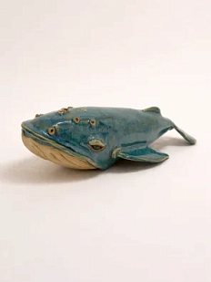 Статуэтка интерьерная ручной работы Керам_По «Кит», бирюзовая, 20 см