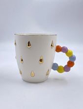 Кружка ручной работы с золотыми каплями, белая, фарфор, 300 мл