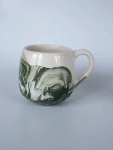 Кружка ручной работы РУКИ В ГЛИНЕ «Зелёный мрамор», керамика, 400 мл, круглая