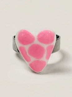 Кольцо ручной работы Радость Рядом «Маленькое сердце», розово-белое, полимерная глина, незамкнутое
