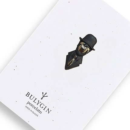 Брошь ручной работы Bulygin «Магритт», фарфор, чёрно-серебристая, фото 1.