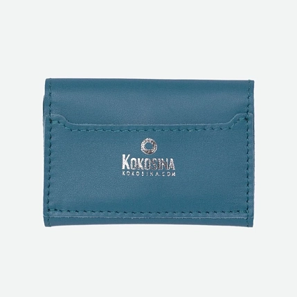 Cкладной кошелёк визитница ручной работы, Kokosina bags, натуральная кожа, васильковый, фото 2.