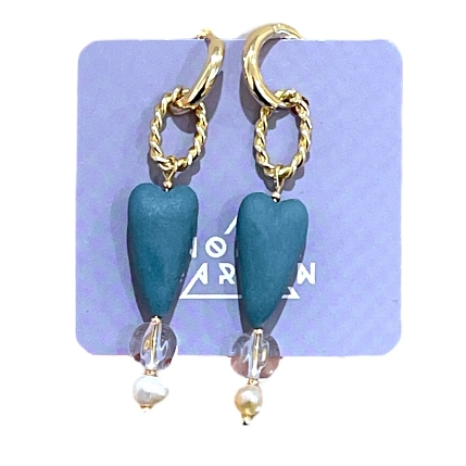 Составные серьги-конго ручной работы Сердечки и прозрачные бусины, фарфор, фото 1.