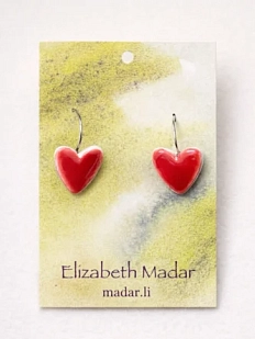 Серьги Elizabeth Madar Сердечки, керамика, ярко-красные