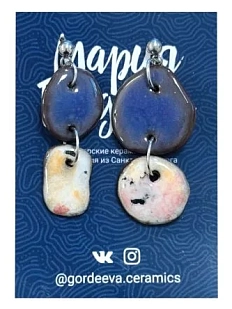Составные серьги Мария Гордеева, керамика, фиолетовые с бело-розовым
