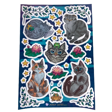 Стикерпак Лавкот «Кошки и лотос», А5, фото 1.