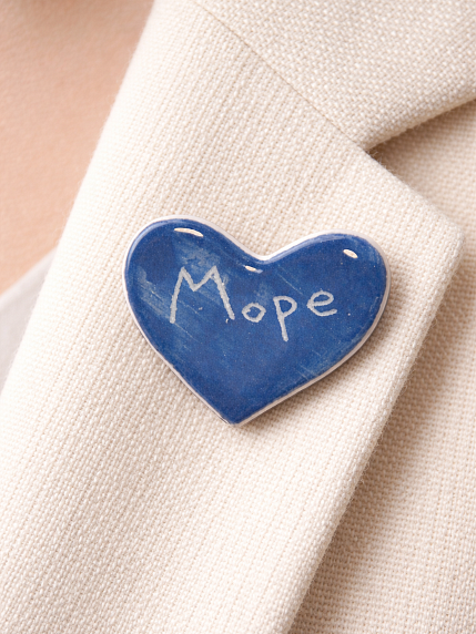 Брошь ручной работы сердечко «Море», синяя, керамика, фото 2.