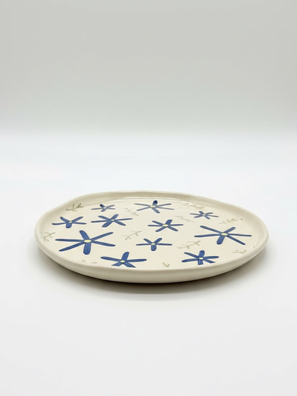 Тарелка ручной работы Малёма с росписью Синие цветы, керамика, 20 см, фото 2.