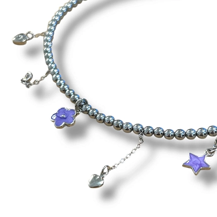 Чокер Мигетт «Цветочки, сердечки и звёздочки» из тёмного гематита с подвесками, фото 3.