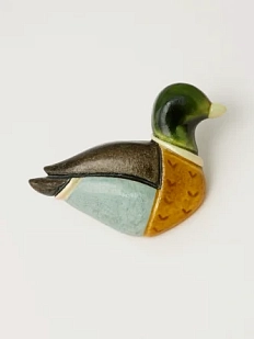 Брошь ручной работы Екатерина Юдо «Селезень», зелёная, керамика