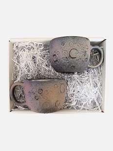 Набор с кружками ручной работы в виде Луны, керамика, серо-розовые, 360 мл