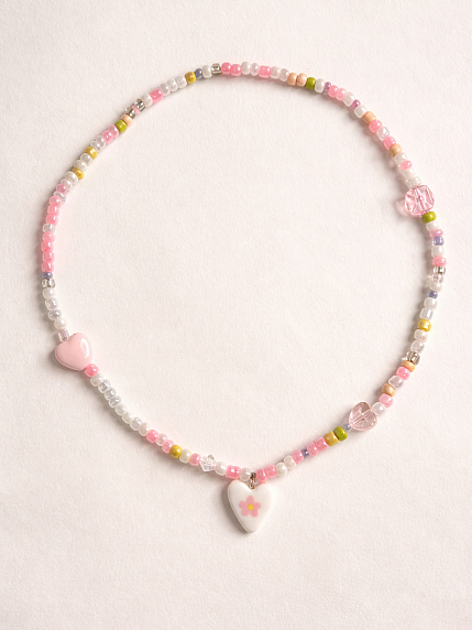 Чокер ручной работы Радость Рядом «Розовый цветочек в сердечке», полимерная глина, бисер, фото 1.