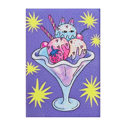 Картхолдер Валя Карнавалова «Котик-мороженка», фиолетовый, двусторонний, ПВХ, фото 1.