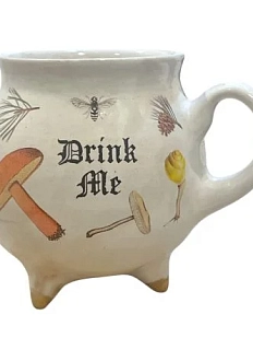 Кружка-котелок ручной работы Керумбия на ножках «Drink me», песочная, керамика, 350 мл