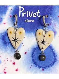 Серьги-конго ручной работы Звер с бусиной «Чёрная звезда», керамика