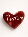 Брошь ручной работы сердечко «Потом», бордовая, керамика, превью фото 1