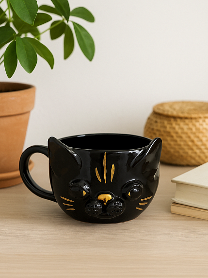 Кружка ручной работы «Кот», чёрная, керамика, 300 мл, фото 4.