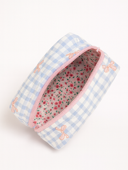 Косметичка ручной работы «Bebesss», голубая клетка с бантиками, фото 2.