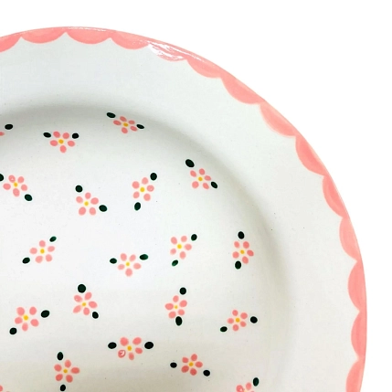 Тарелка ручной работы Slowday Ceramics с розовыми цветочками «Винтаж», керамика, 20 см, фото 2.
