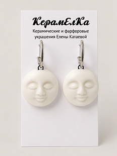 Серьги КерамЕлКа «Лица белые», керамика