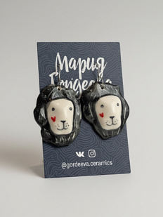 Серьги «Львы», керамика, чёрные