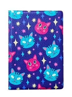 Обложка на паспорт Валя Карнавалова «Разноцветные коты», фиолетовая, ПВХ