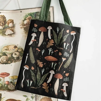 Сумка шоппер «Папоротники и грибы», чёрный, фото 1.