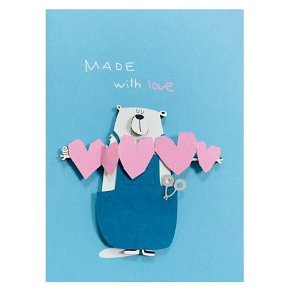 Открытка ВОЕ с деревянными элементами «Made with love», открывающаяся, фото 1.