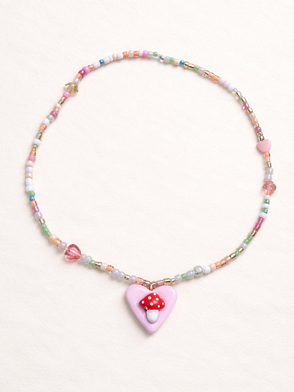 Чокер ручной работы Радость Рядом с сердечком «Мухомор», полимерная глина, бисер, фото 2.