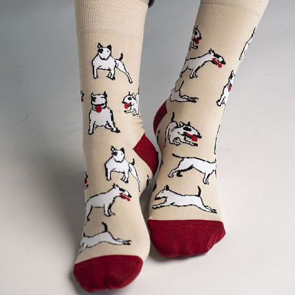 Носки «Хулиганский бультерьер», р-р 38-41, бежевые, фото 3.