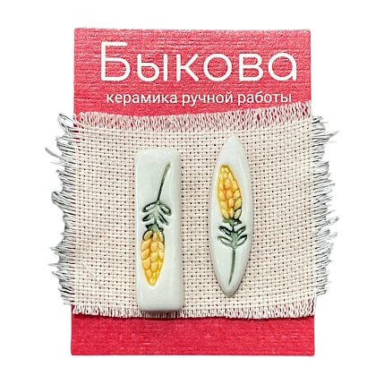 Серьги ручной работы Быкова керамика «Желтые цветы», фарфор, фото 1.