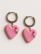 Серьги-конго Радость Рядом Сердечки с кольцом, полимерная глина, розовые