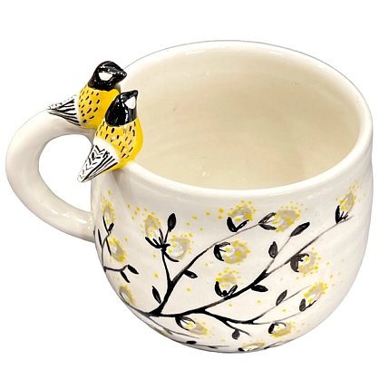 Кружка ручной работы Мама Черепаха расписная с фигурками Синички, разноцветная, керамика, 400 мл, фото 2.