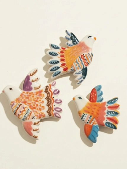 Брошь ручной работы Полина Гузеева «Птичка», красно-оранжевая, фарфор, фото 7.