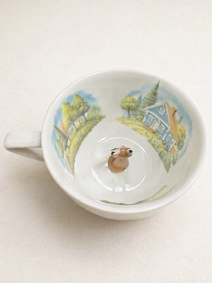Чашка для чая ручной работы Мадам де Тюль с фигуркой внутри Лиса с домиком, фарфор, 250 мл, фото 2.