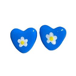 Серёжки-гвоздики «Сердечки с цветочком», синие, полимерная глина