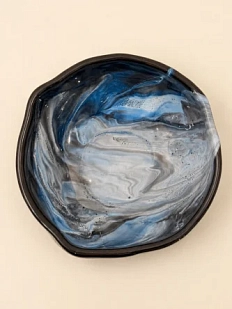Глубокая тарелка ручной работы с разводами Кафель «Исландия», чёрно-синяя, керамика, 700 мл