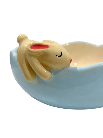 Глубокая тарелка ручной работы «Кролик», голубая, керамика, 15 см, фото 8.