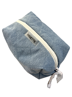 Джинсовая косметичка ручной работы с карманом Migette, размер S, голубая с полосатым подкладом