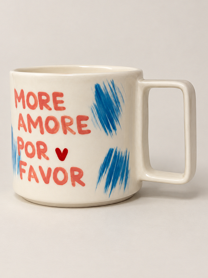 Кружка ручной работы Hands in Clay «More amor por favor», розово-голубая, керамика, 350 мл, фото 2.